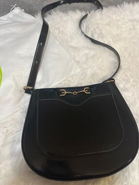 Sam Edelman Black Saddle Crossbody with Gold Horsebit